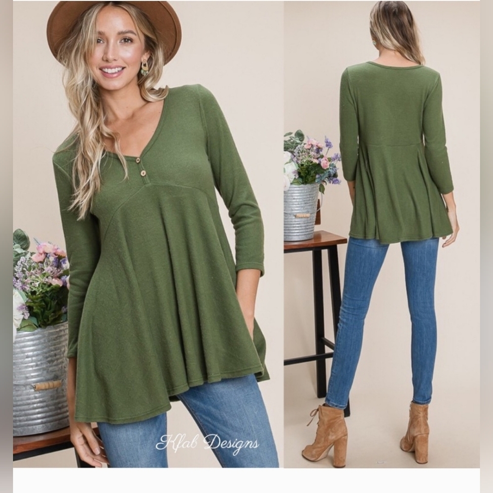 Oversized Green V Neck Top